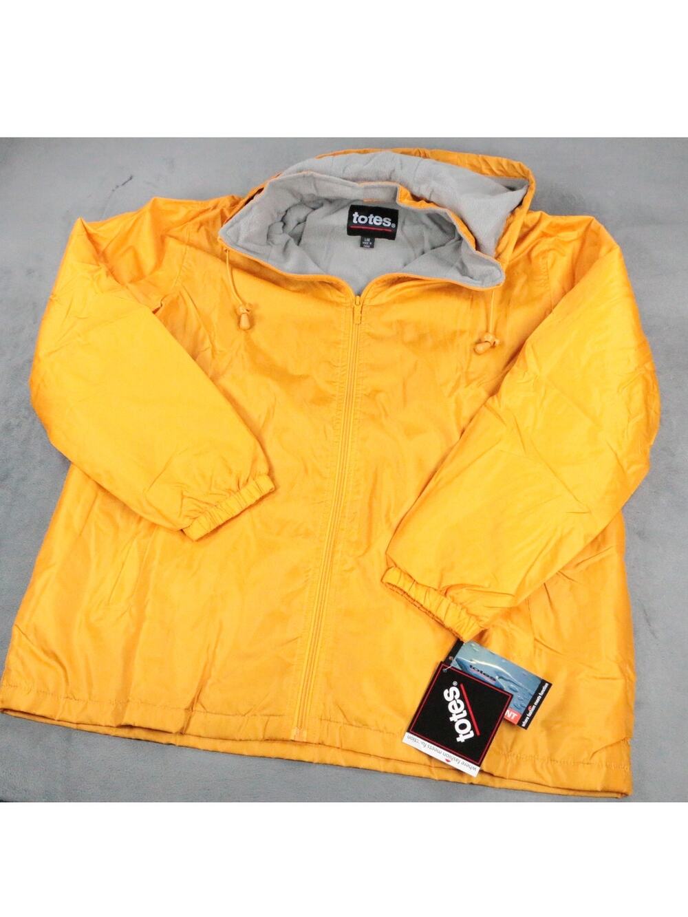 Totes Yellow Hooded Puffer Jacket Womens Large Fleece Lined Full Zip NWT